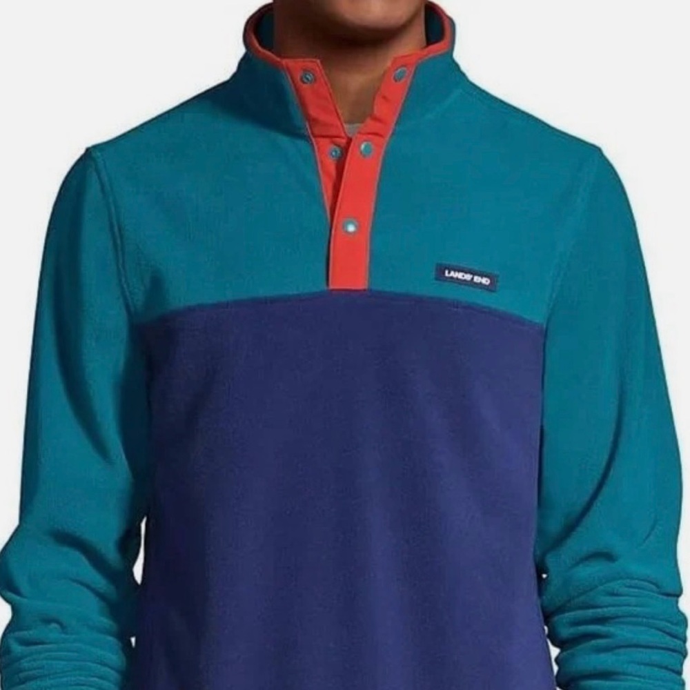 Men’s size Small Lands End Teal Pullover with Coral Trim